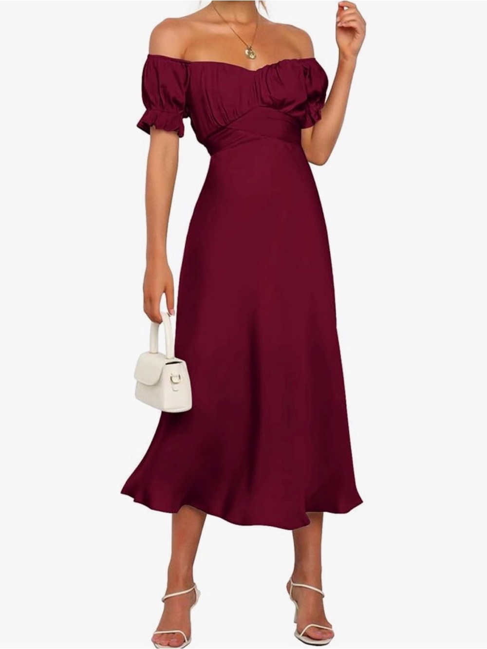 Off-Shoulder Midi Dress in Deep Wine - Elegant Women’s Summer Dress